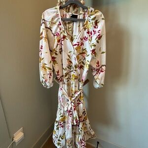 Maison Tara Long Sleeve Floral Dress - White, Red, Green